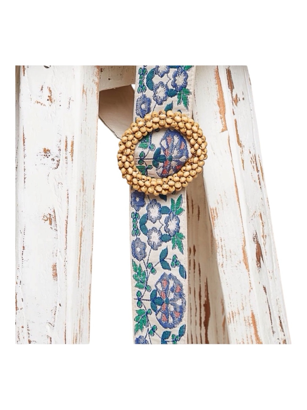 POL Floral Blue & Green Jacquard Belt with Beaded Buckle